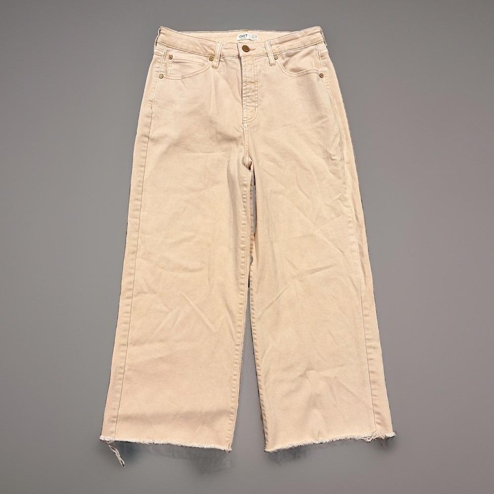 Oat New York  Sz 10/30 Ivory Natural High Rise Wide Leg Raw Hem Denim Minimalist